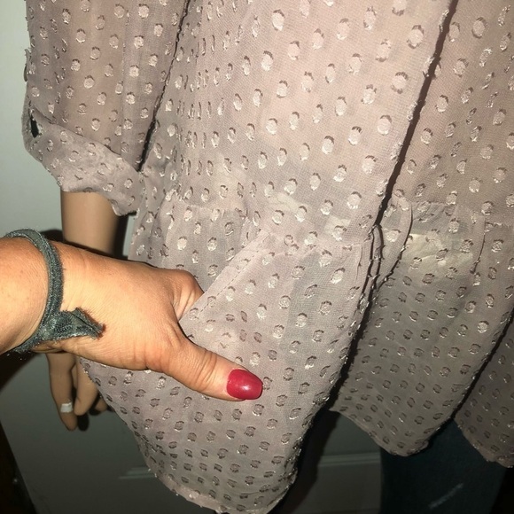 Daniel Rainn beige polka dot sheer Babydoll blouse large - Picture 3 of 8